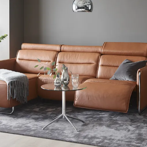 Divano relax ergonomico in pelle con penisola e poggiatesta reclinabili Emily Steel di Stressless