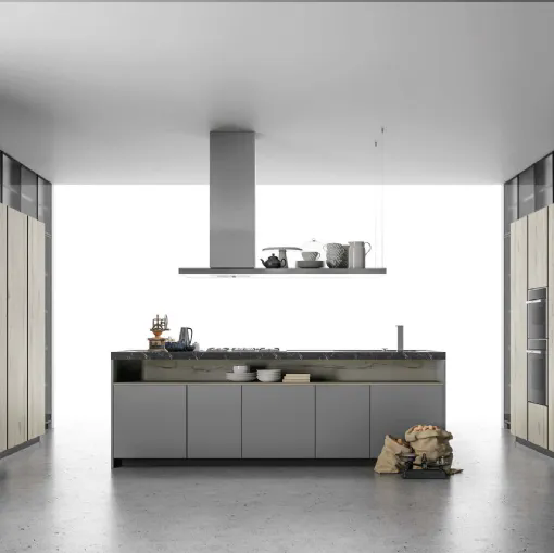 Cucina Design Aspen in Rovere nodato e Vetro grigio di Doimo Cucine