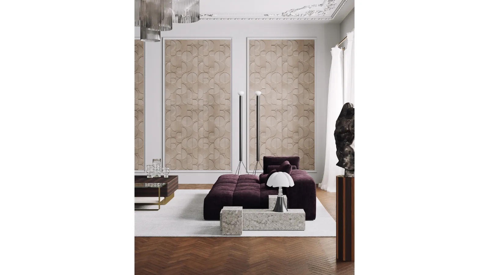 Carta da parati Adagio in multistrato di betulla decorato di Inkiostro Bianco