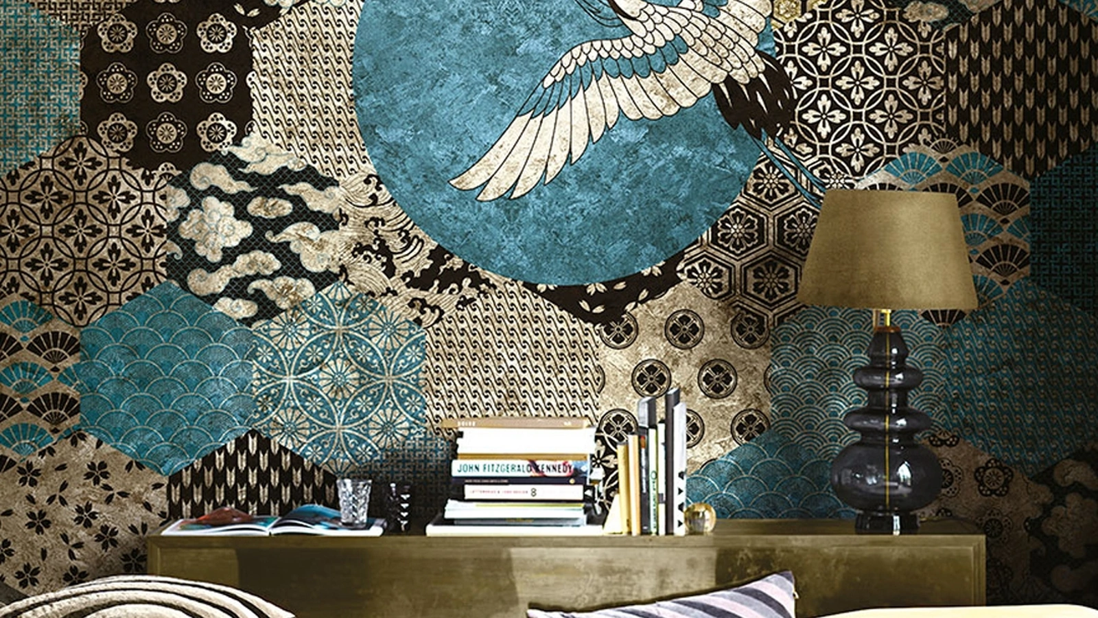 Carta da parati Goldenwall con ispirazione orientale Kioto di Inkiostro Bianco