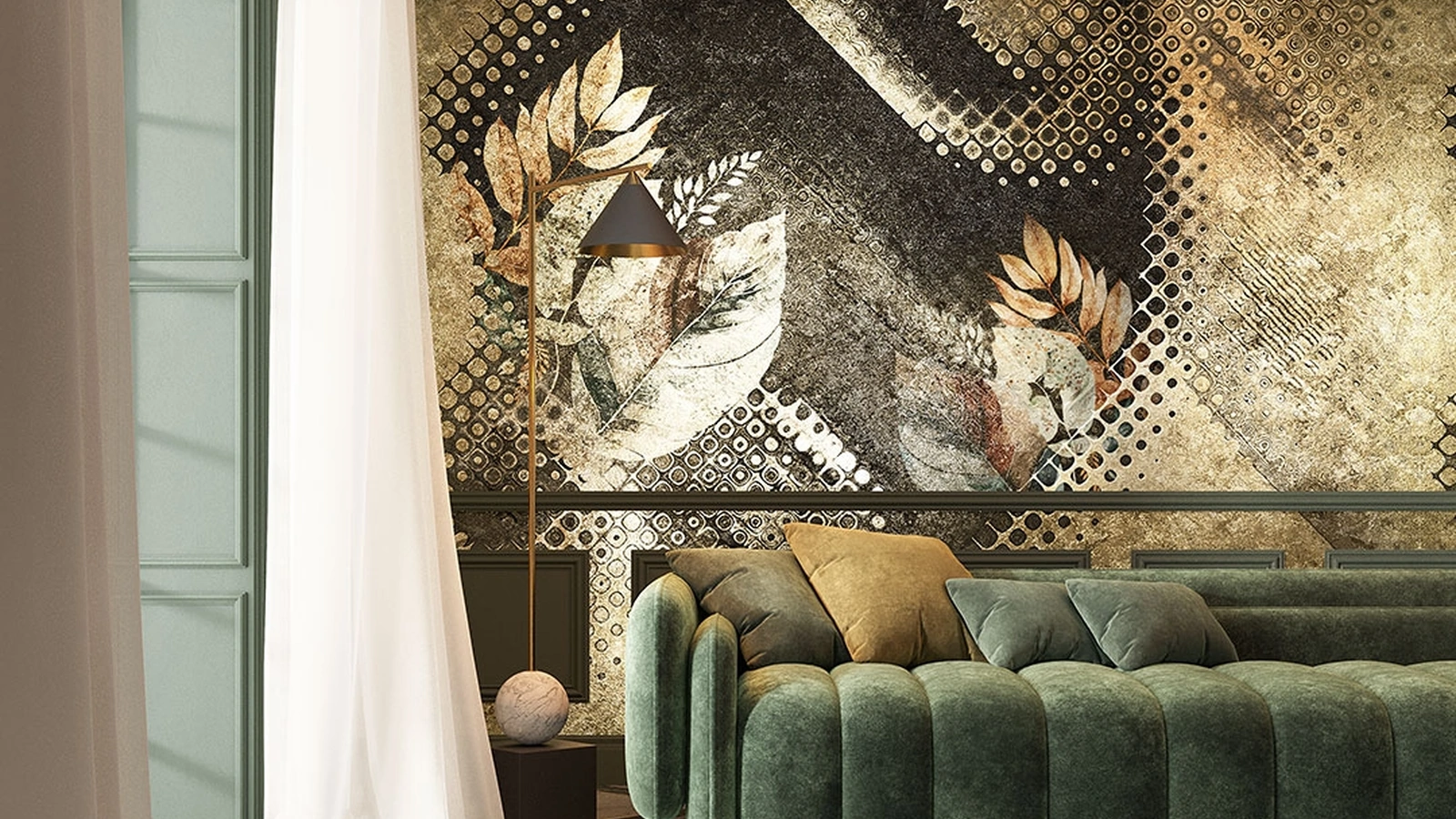 Carta da parati Goldenwall con illustrazione floreale Kookspook Inkiostro Bianco