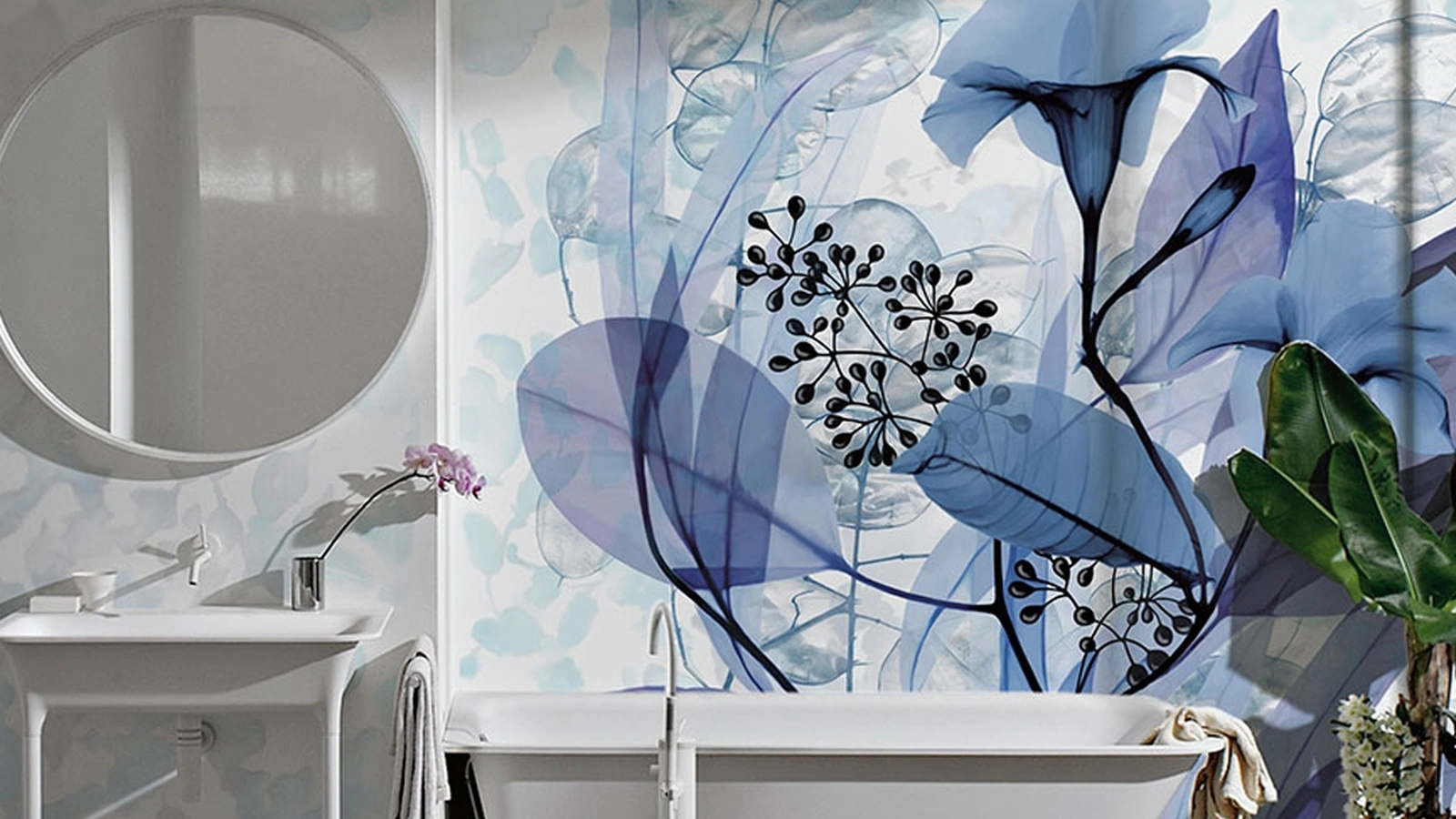 Carta da parati floreale Stame di Inkiostro Bianco