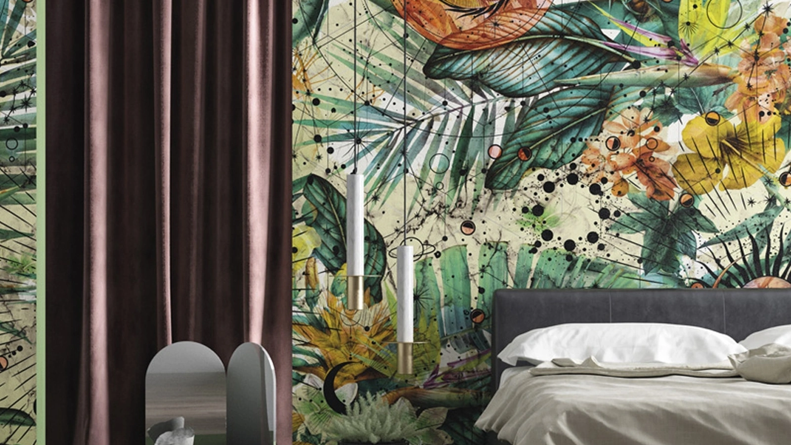 Carta da parati con illustrazione di ispirazione tropicale Zodiac di Inkiostro Bianco