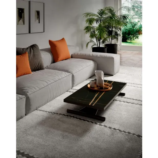 Tavolino trasformabile in tavolo da pranzo Mondial CR in marble glass di Ozzio