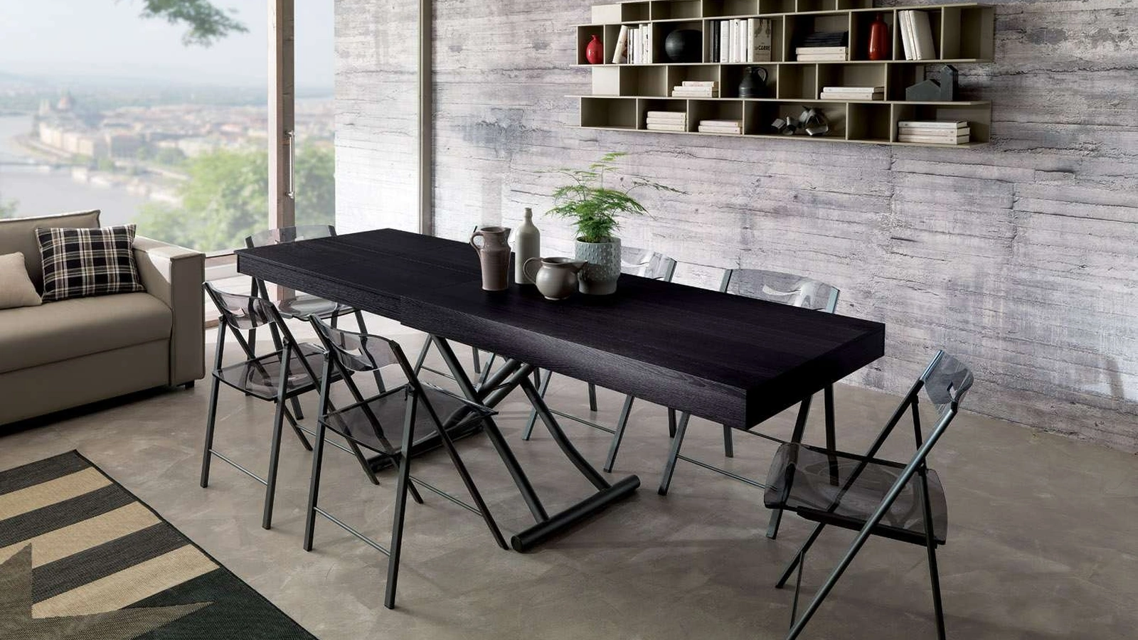 Tavolino trasformabile in tavolo da pranzo Newood in legno di Rovere Wild Carbone di Ozzio