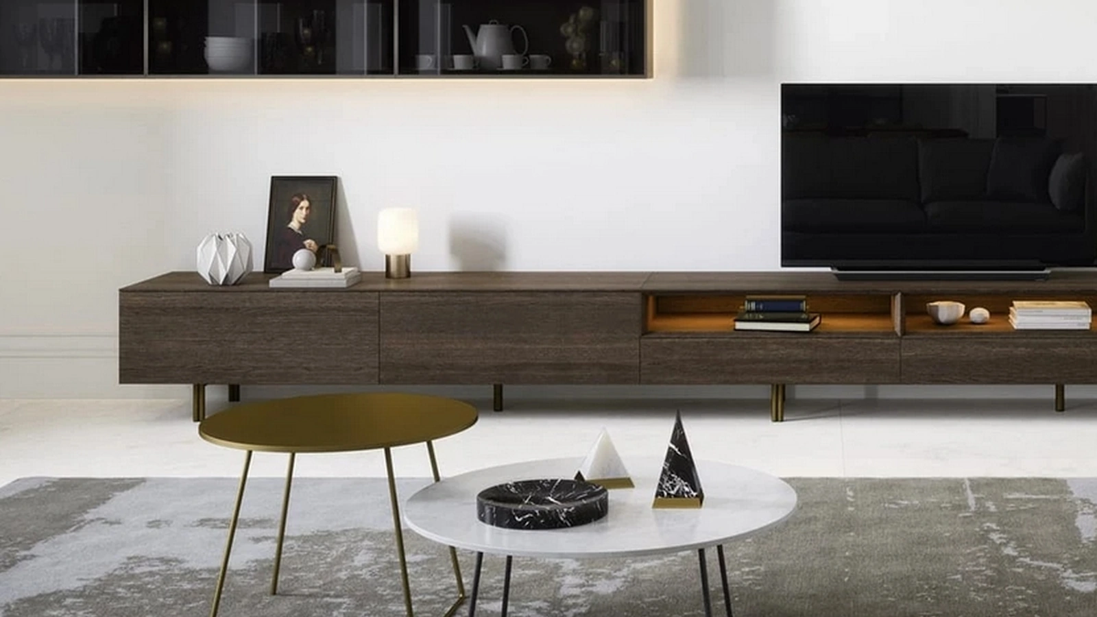 Tavolino rotondo in marmo o laccato Orbis di Novamobili