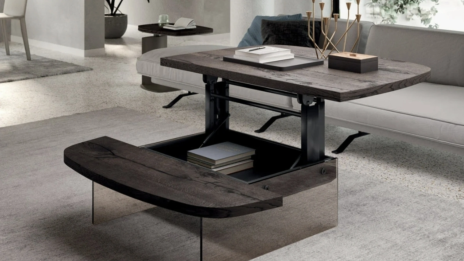 Tavolino in legno con base in cristallo Aurelius di Ozzio