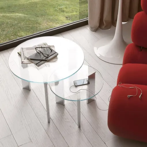 Tavolino in cristallo e metallo Duo di Ponti Terenghi