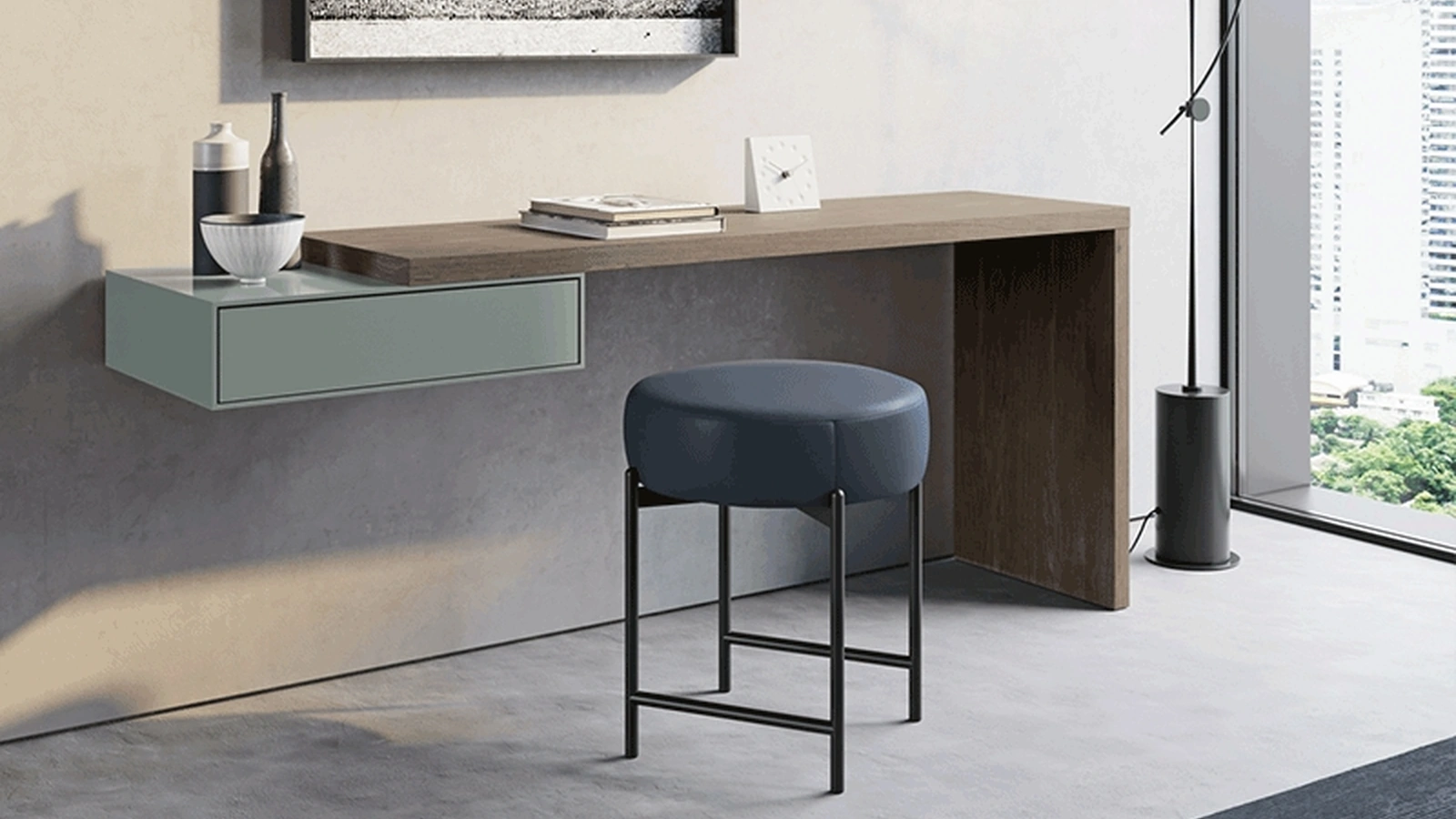 Pouf rotondo Supernova in pelle con base in metallo di Dall'Agnese