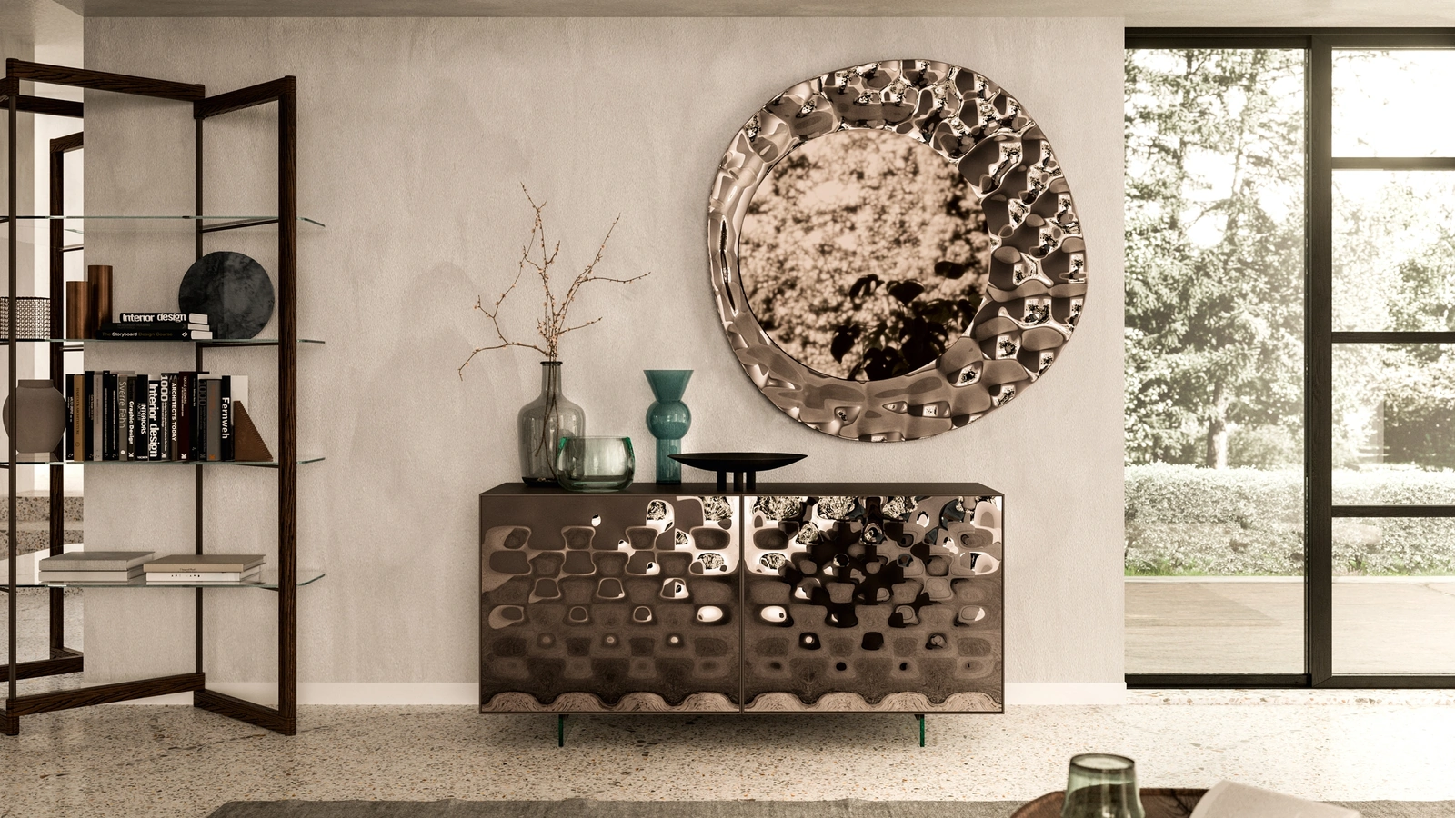 Specchio di design con cornice in vetro Sea di Ozzio