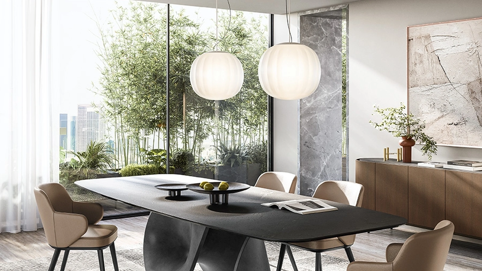 Tappeto Zen ispirato ai disegni ad inchiostro giapponesi di Calligaris