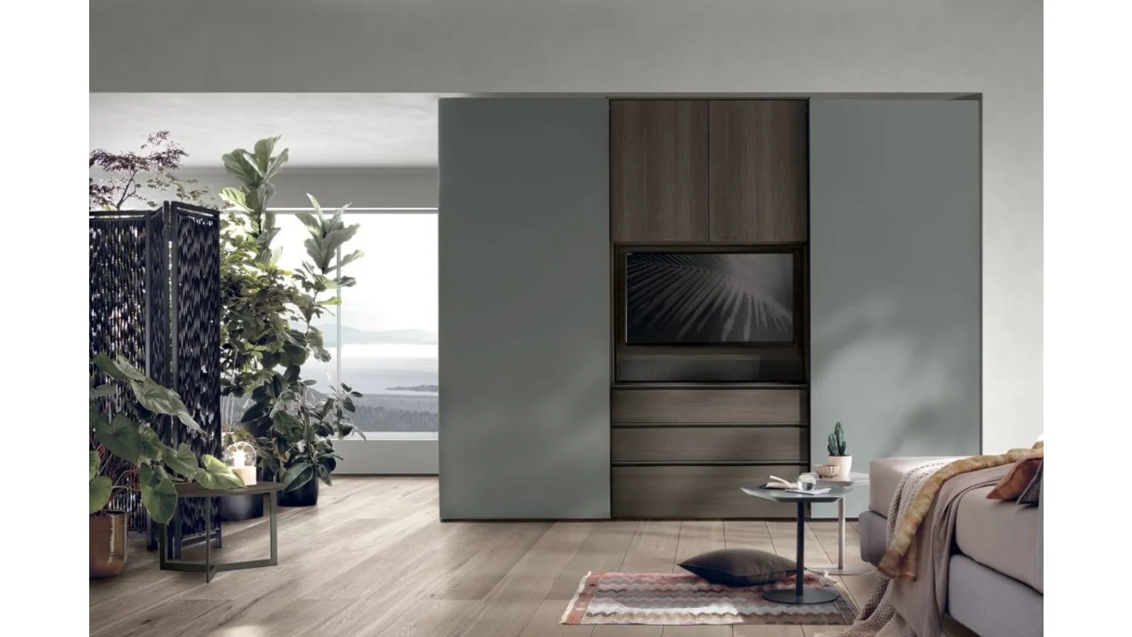 Armadio con anta scorrevole Gola in laccato basalto di Tomasella