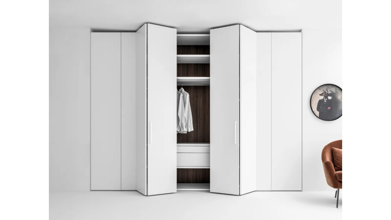 Armadio Freedhome con ante a libro in laccato opaco Apertura Totale di Caccaro