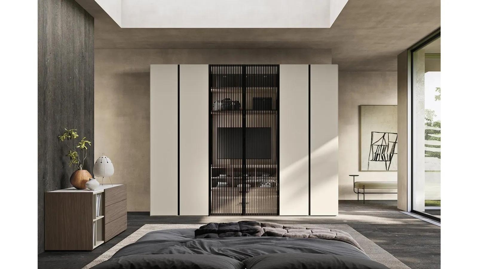 Armadio con ante battenti in laccato e a soffietto in vetro Comp N20 in laccato e vetro di Mobilgam