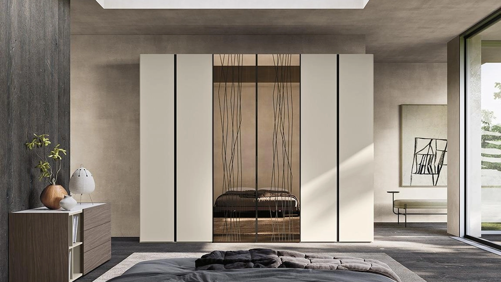 Armadio con ante battenti in laccato e a soffietto in vetro Comp N20 in laccato e vetro di Mobilgam