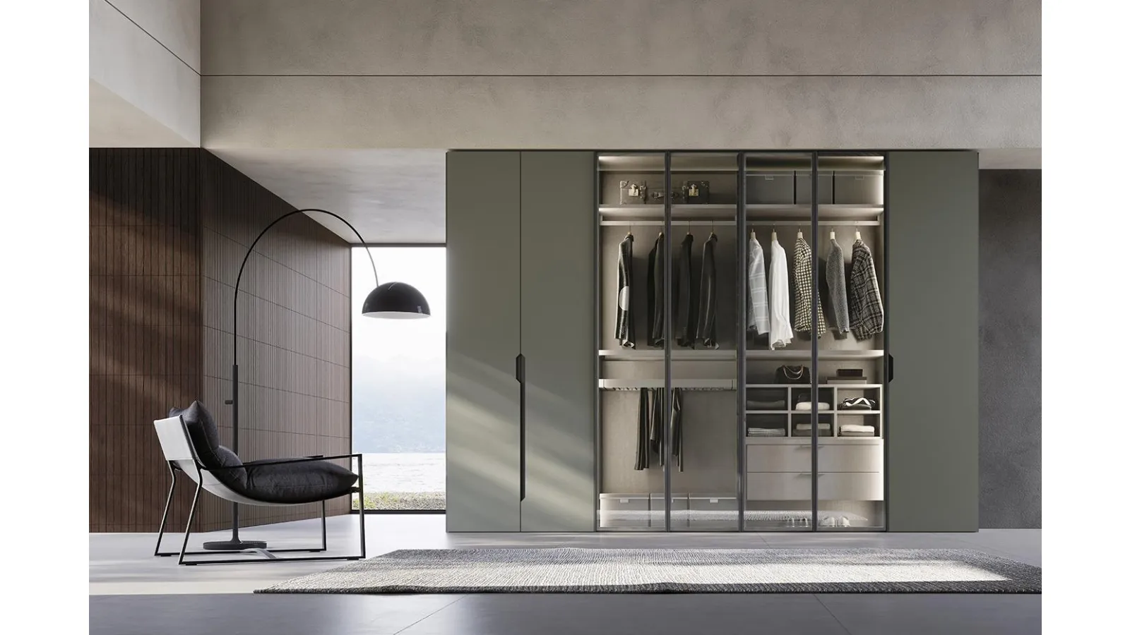 Armadio con ante battenti Comp N22 in laccato e vetro di Mobilgam