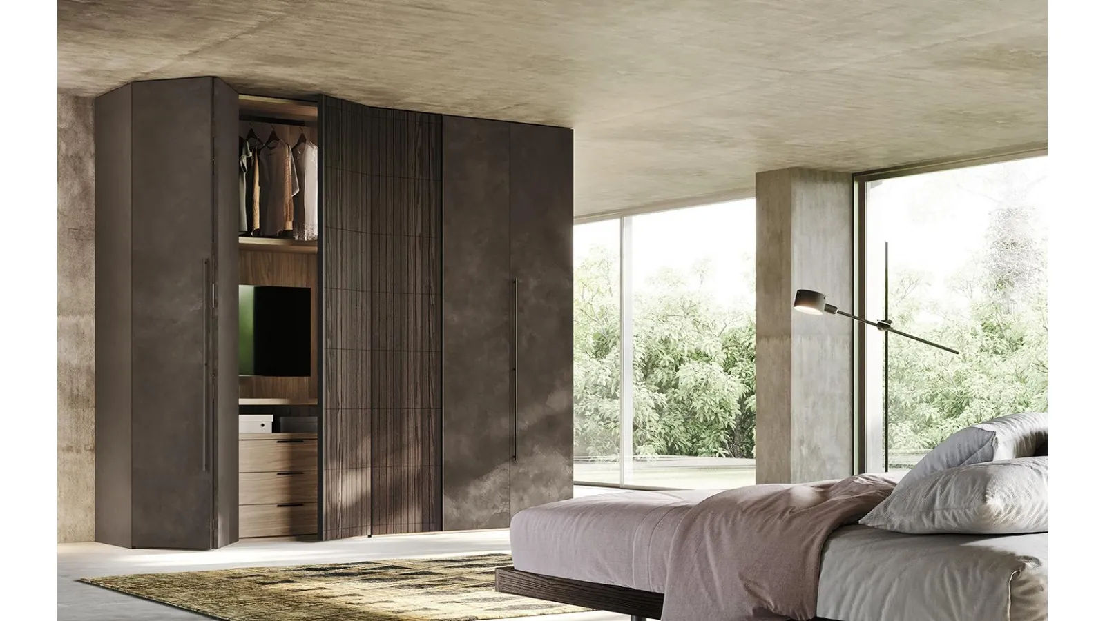 Armadio con ante a soffietto in legno e spatolato Comp N24 di Mobilgam