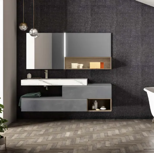 Mobile da Bagno sospeso in laccato metallico piombo Lapis 05 di Birex