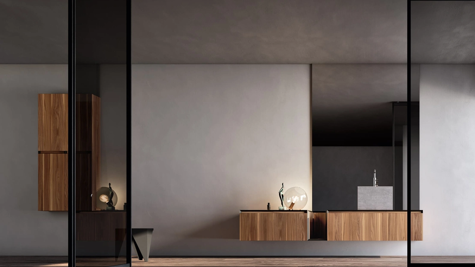 Mobile da Bagno sospeso Dafne 07 in legno di Noce di Arcom