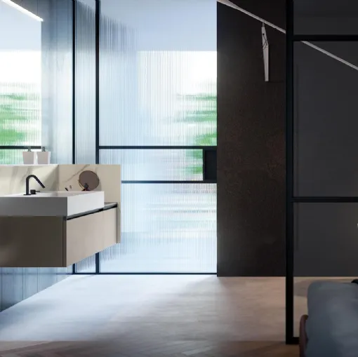 Mobile da Bagno sospeso Deep 01 in laccato metallico nichel di Birex