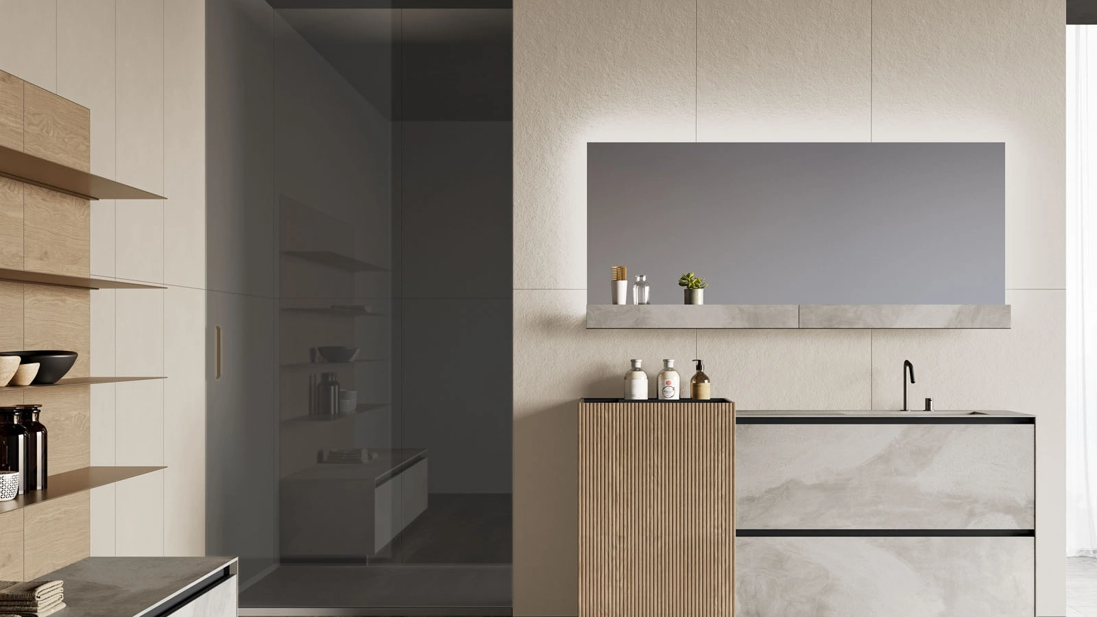 Mobile da Bagno a terra Facto 03 in gres e canneté rovere visone di Birex