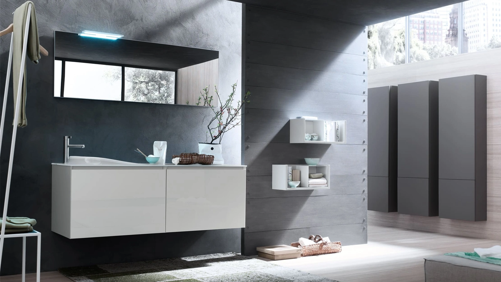 Mobile da Bagno sospeso La Fenice 19 in laccato lucido con top in cristallo di Arcom