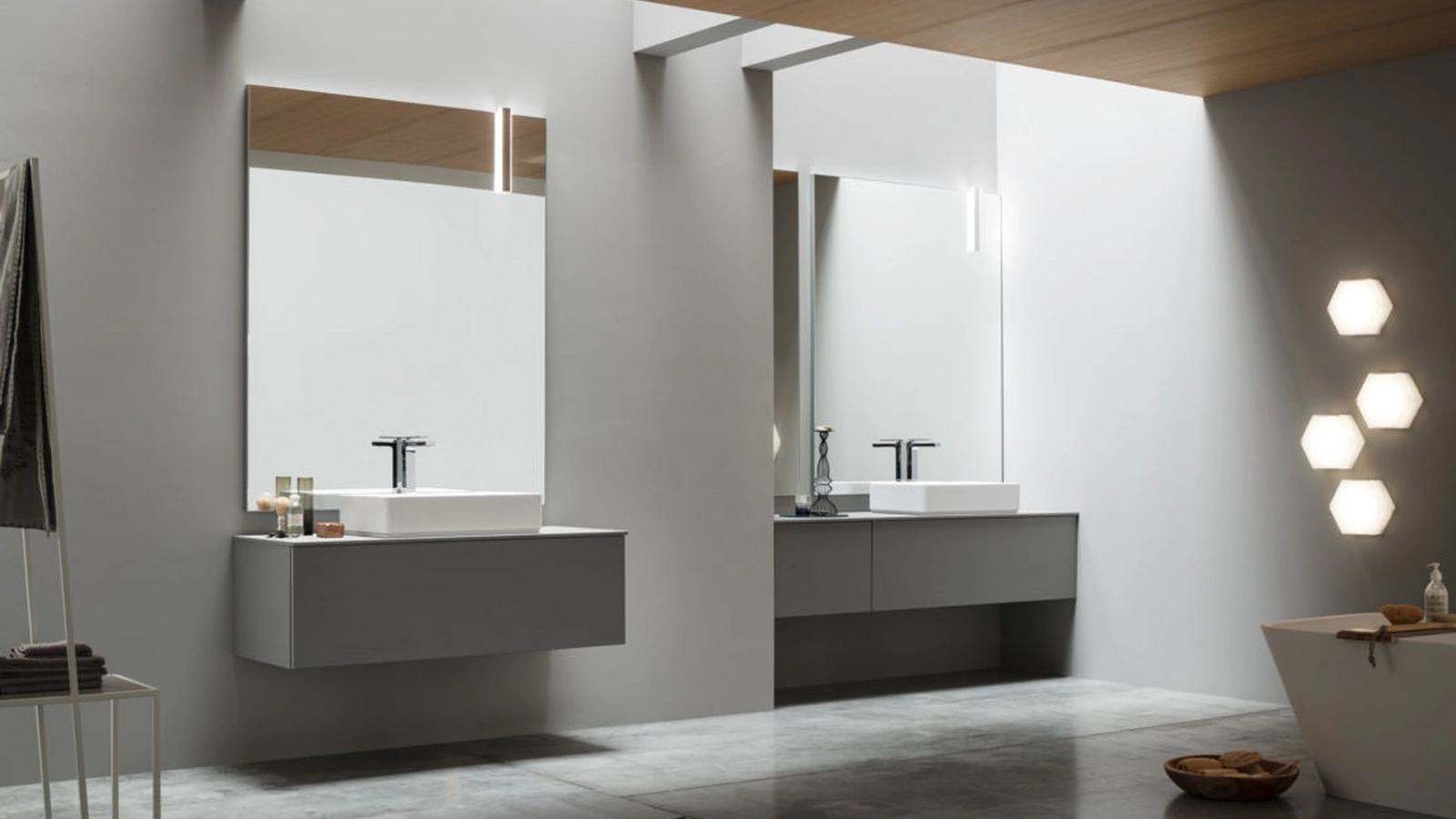 Mobile da Bagno sospeso Rovere laccato Grafite opaco Pollock 01 di Arcom