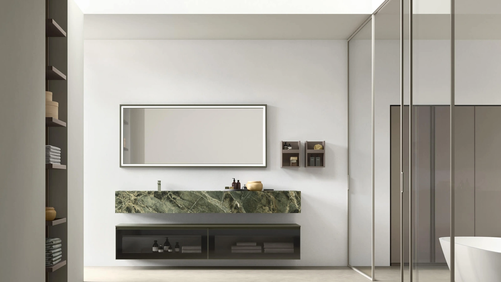 Mobile da Bagno sospeso in vetro con lavandino in gres Shape 34 di Arcom