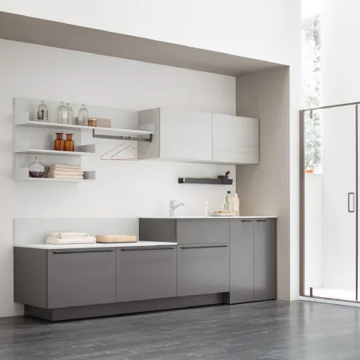 Mobile da Bagno Sidéro 04 in essenza rovere cenere e metallo nero di Birex