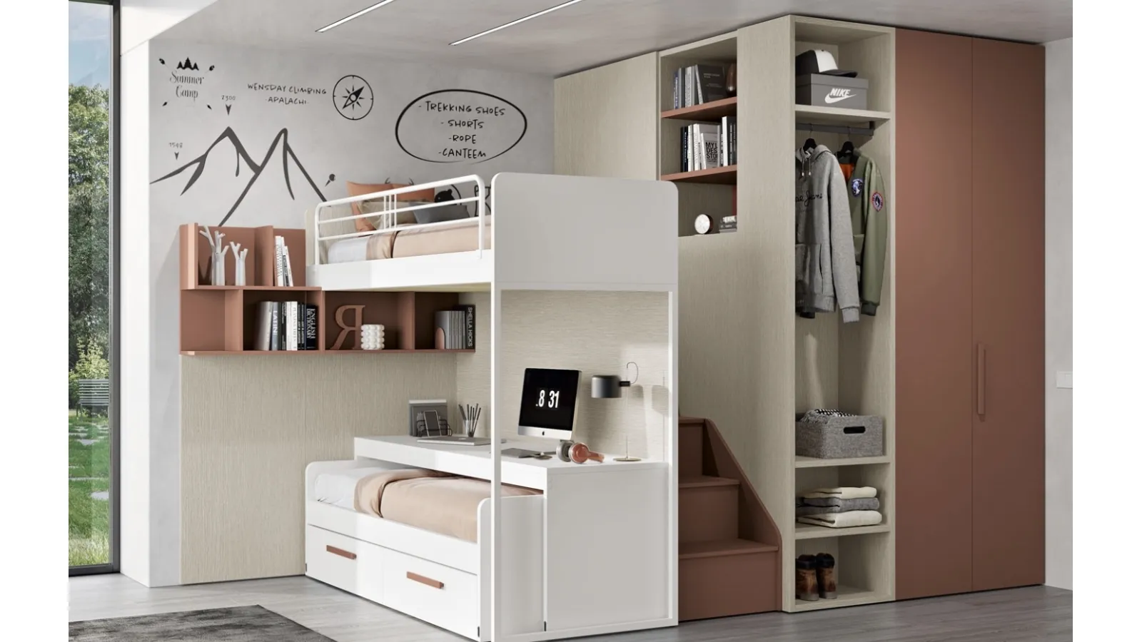 Cameretta 106 a soppalco con letto scorrevole di Ferrimobili