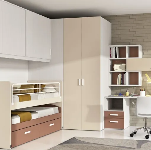 Cameretta 144 a ponte con secondo letto estraibile e scrivania di Ferrimobili