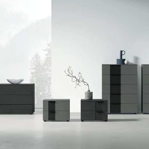 Gruppo Notte Bliss in laccato o materico con inserto in legno di Tomasella