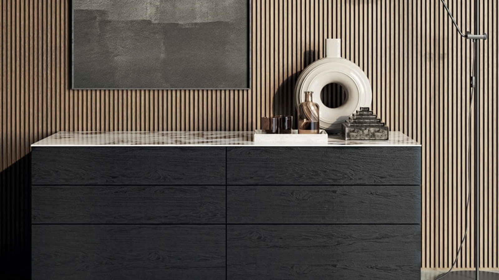 Comò moderno e lineare in legno con top in gres Slim di Dall'Agnese