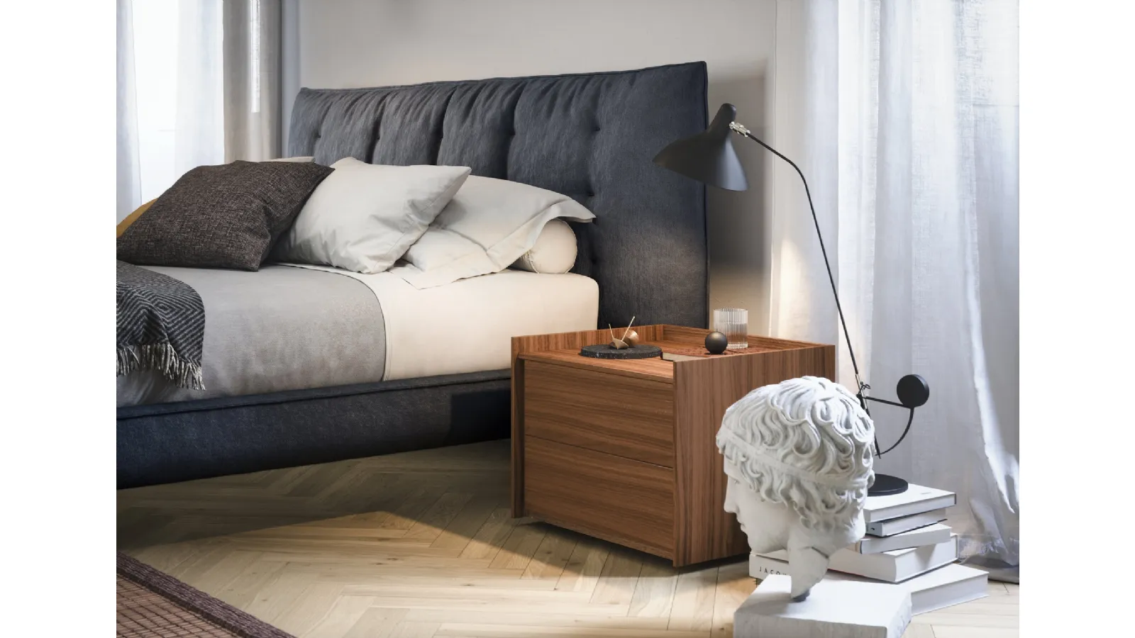 Comodino Sly in legno noce canaletto di Novamobili