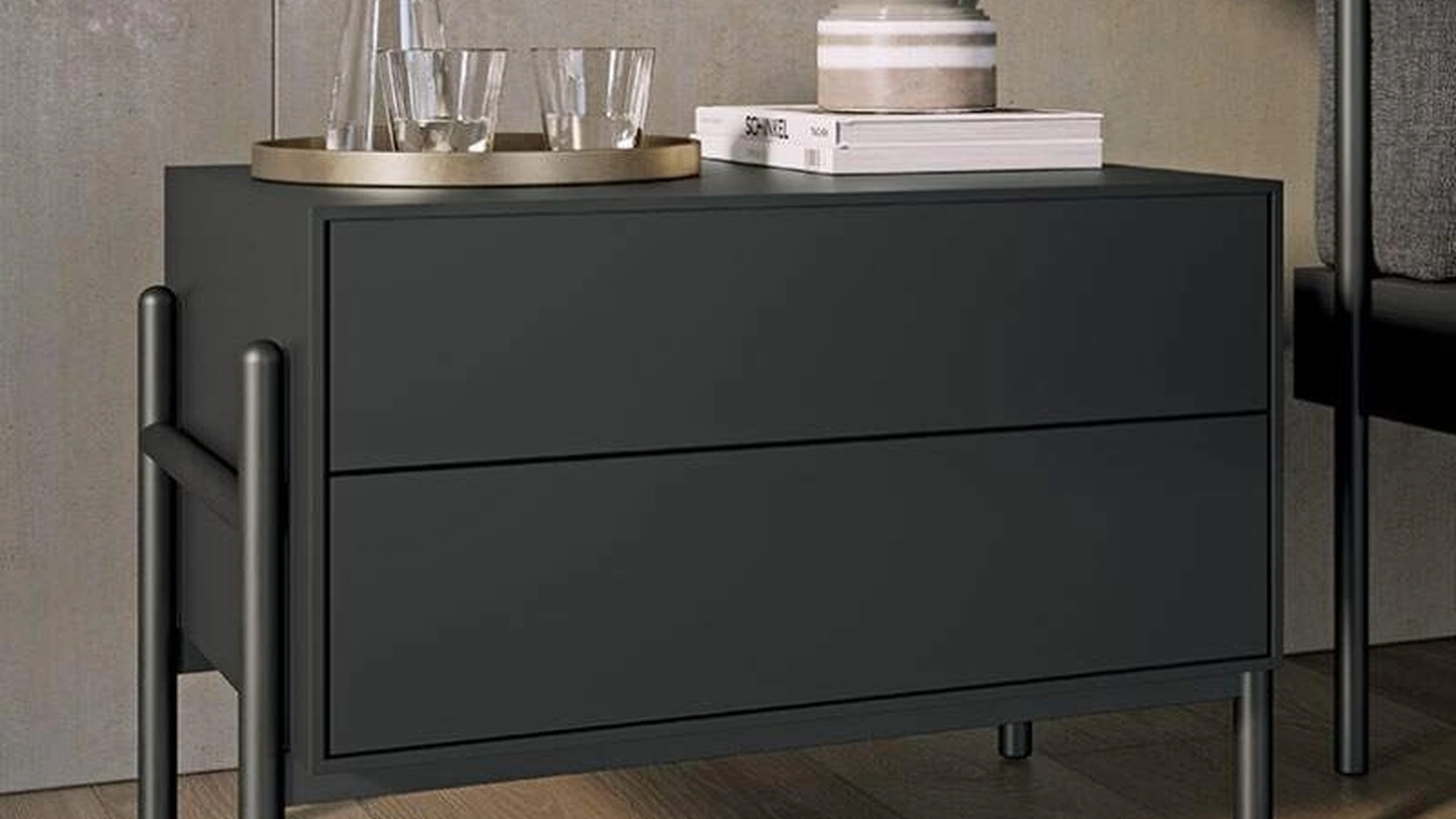 Comodino Supernova in laccato opaco e tondino di metallo di Dall'Agnese