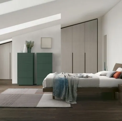 Letto con testiera Clio in legno rovere moka di Tomasella