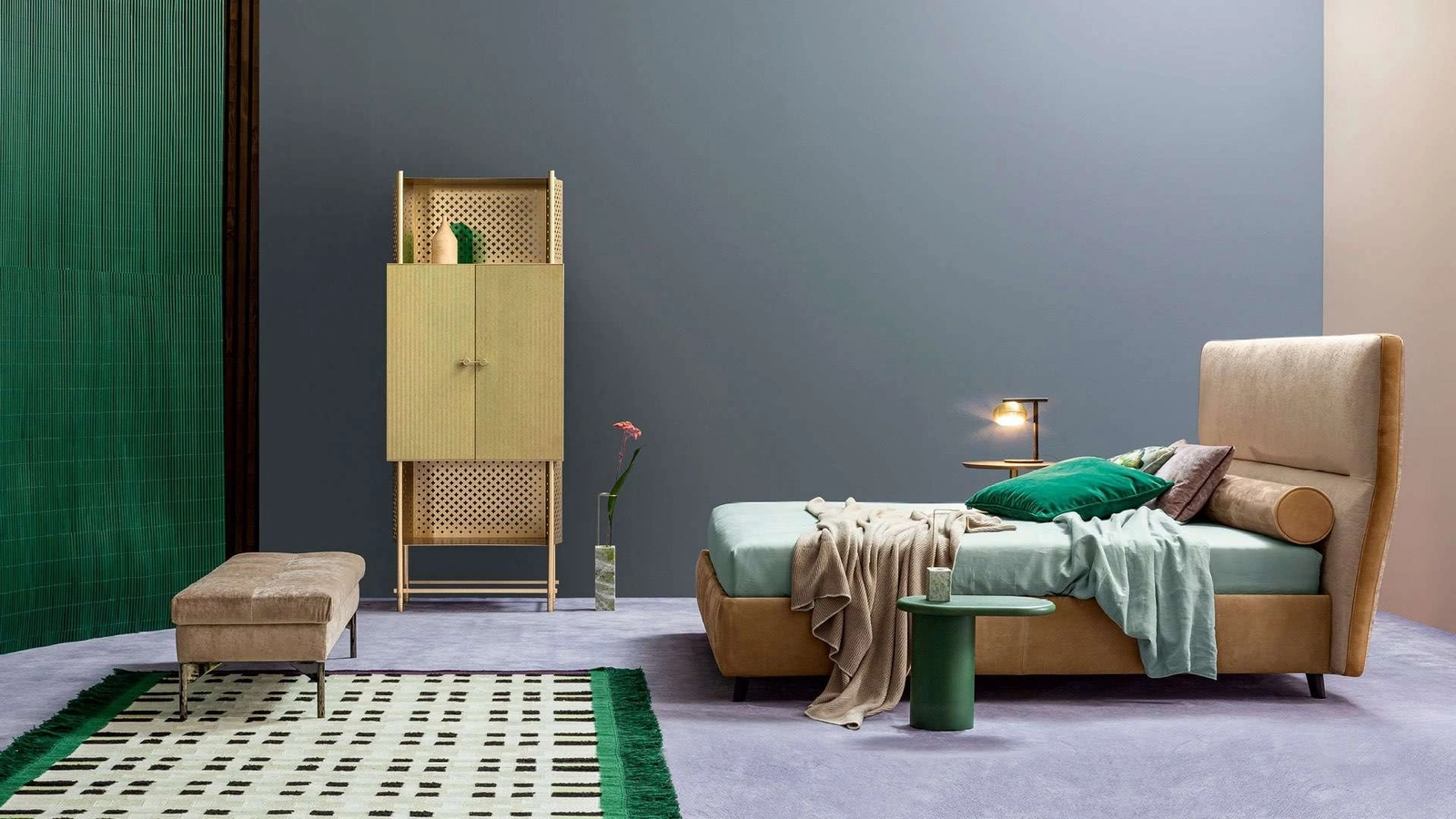 Letto in tessuto con testiera De-Light di Twils