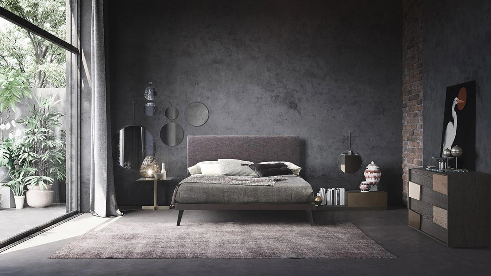 Letto in tessuto con testiera Butterfly di Mobilgam