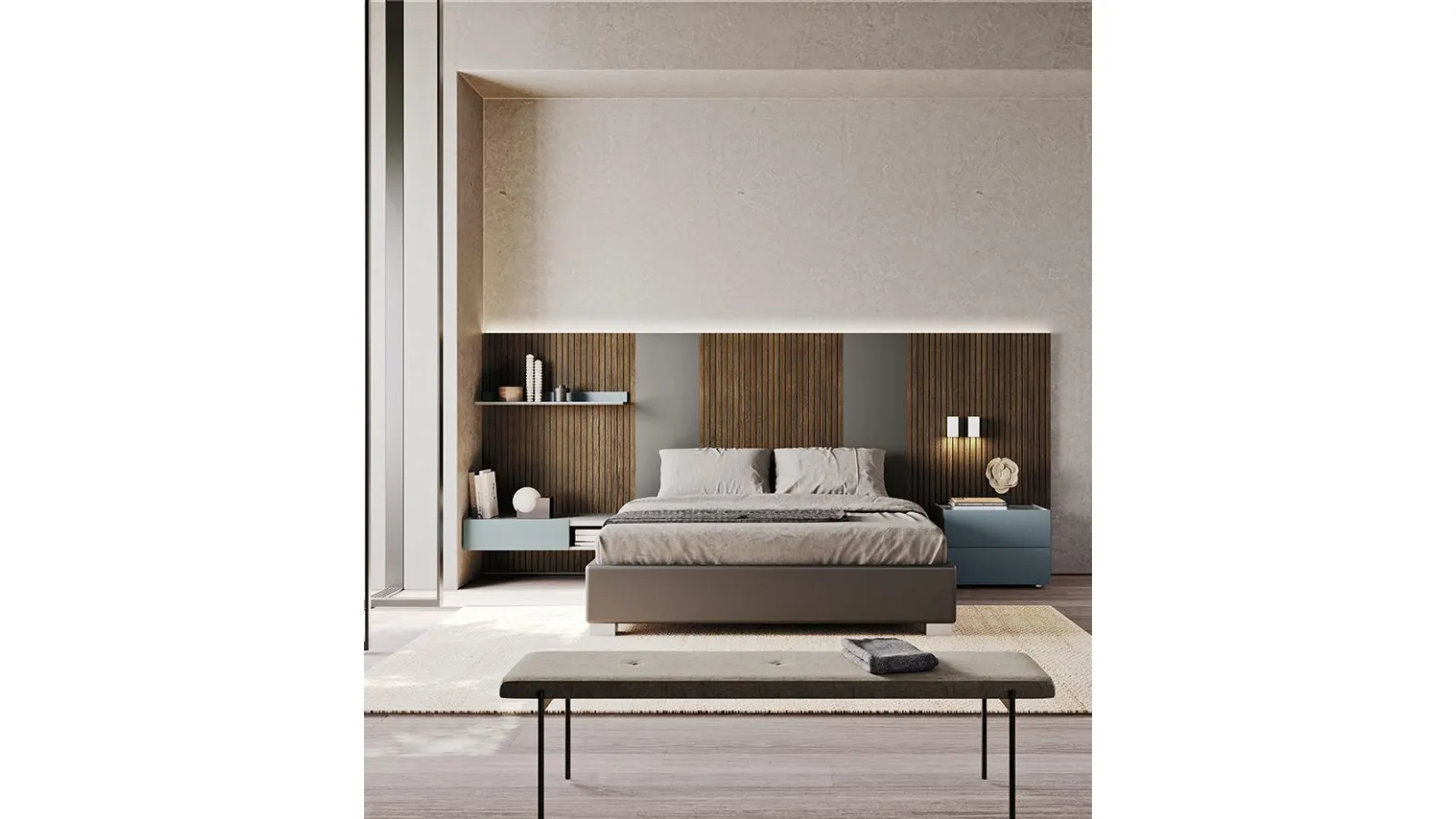 Letto matrimoniale con testiera Sistema Sipario di Mobilgam