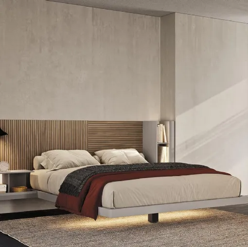 Letto matrimoniale Sistema Sipario N02 in legno e laccato di Mobilgam