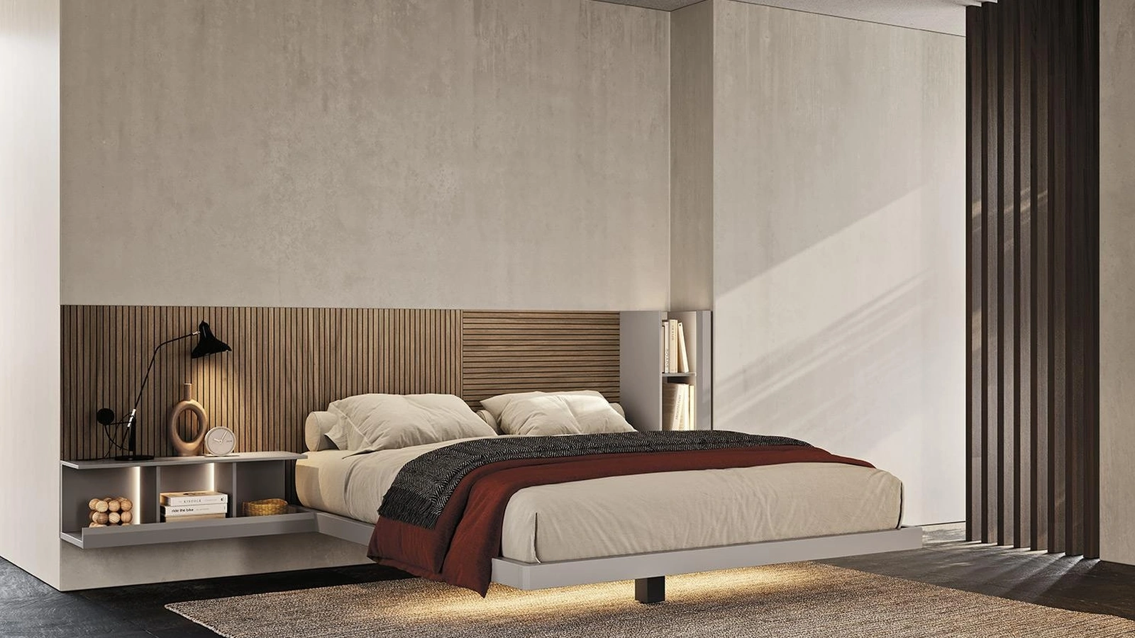 Letto matrimoniale Sistema Sipario N02 in legno e laccato di Mobilgam