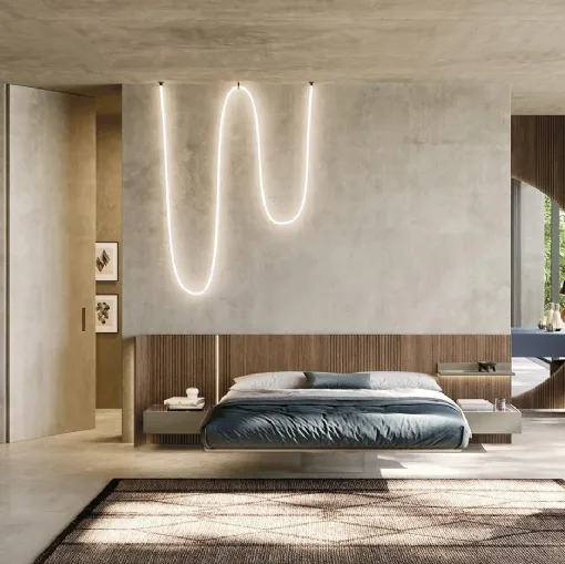 Letto in legno con testiera Sistema Sipario N11 di Mobilgam