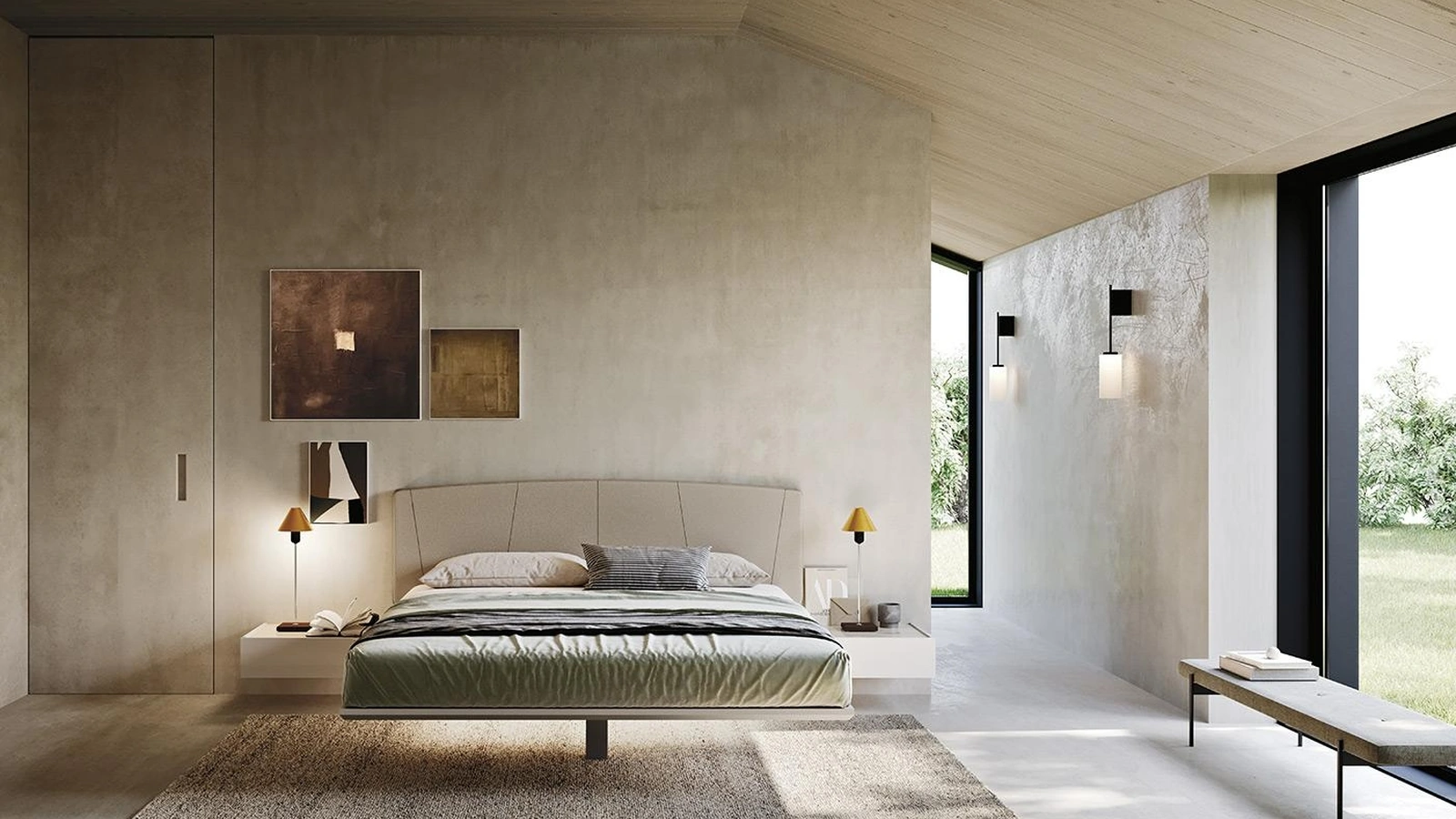 Letto Sospeso N16 con testiera in tessuto imbottito di Mobilgam