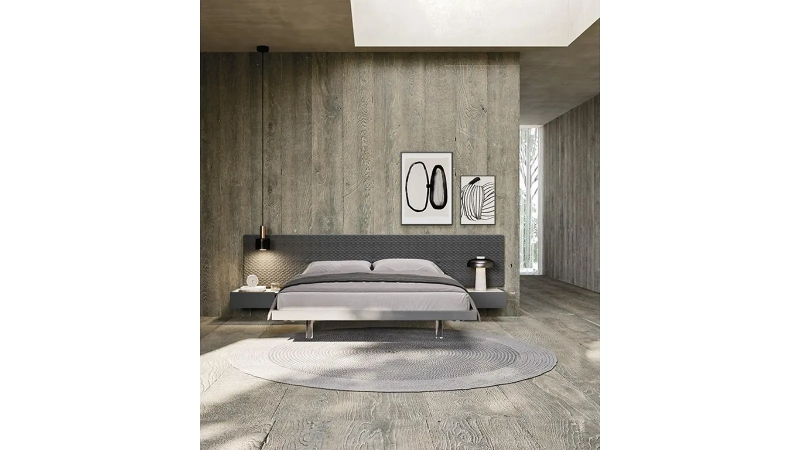 Letto Testiera Imbottita e giroletto in legno di Mobilgam