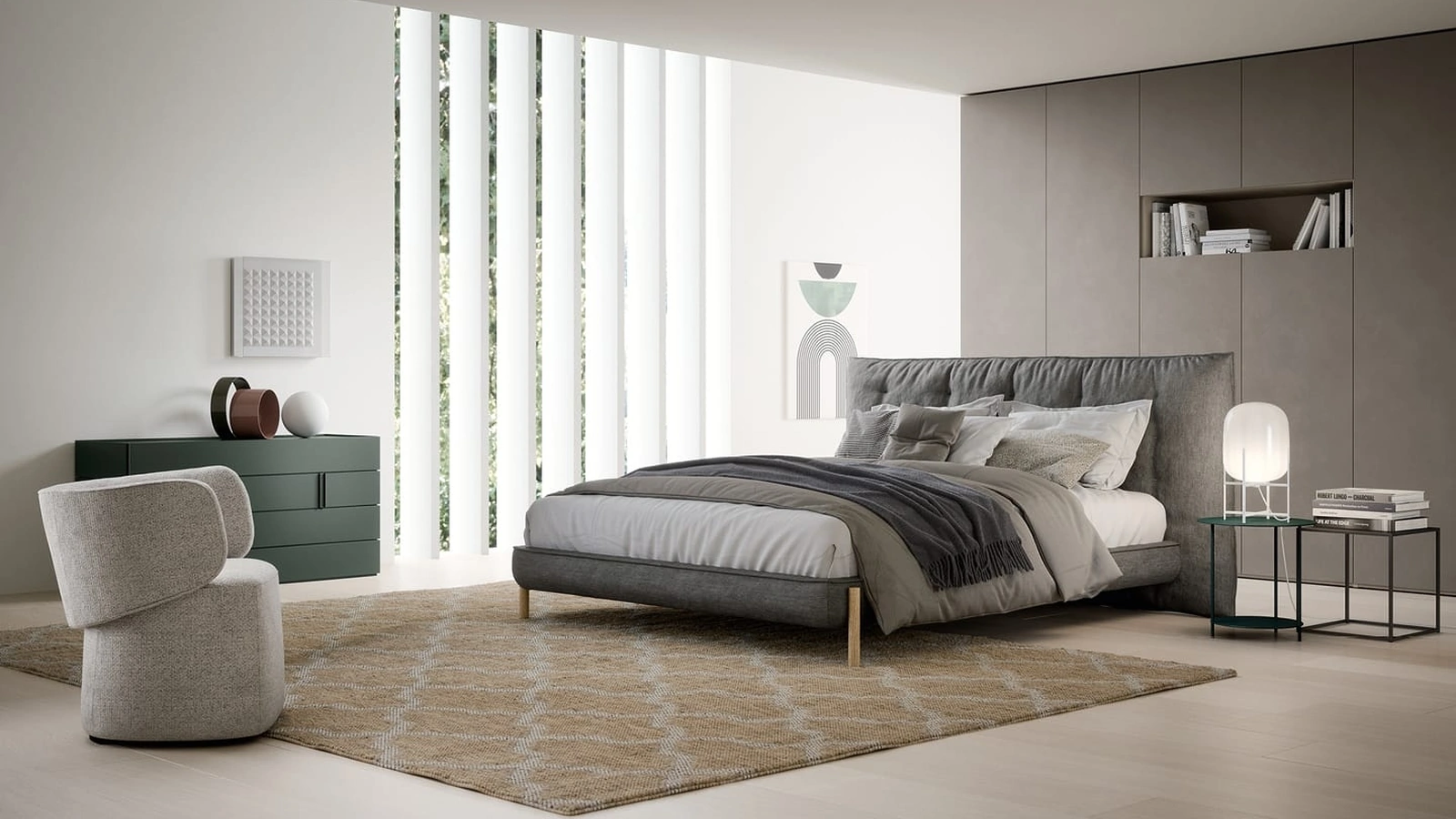 Letto in tessuto con testiera imbottita e trapuntata Tufté di Novamobili