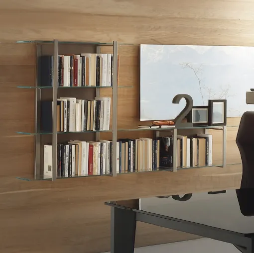 Libreria sospesa Icon 05 in metallo e vetro di Ponti Terenghi