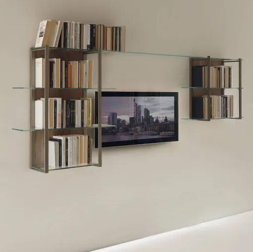 Libreria sospesa Icon 06 in metallo e vetro di Ponti Terenghi