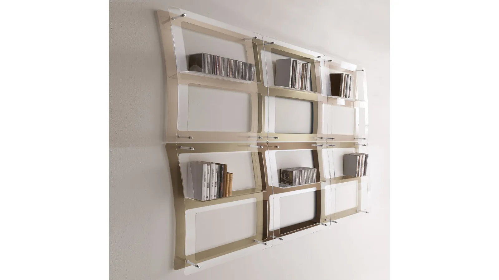 Libreria sospesa in plexiglass Venus di Ponti Terenghi