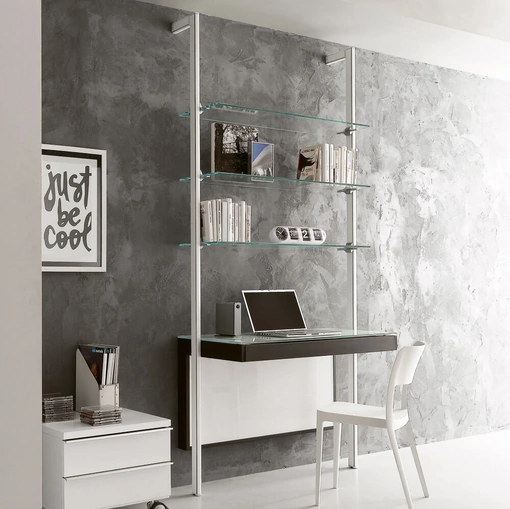 Libreria Pienza in metallo e vetro con piano scrivania di Ponti Terenghi