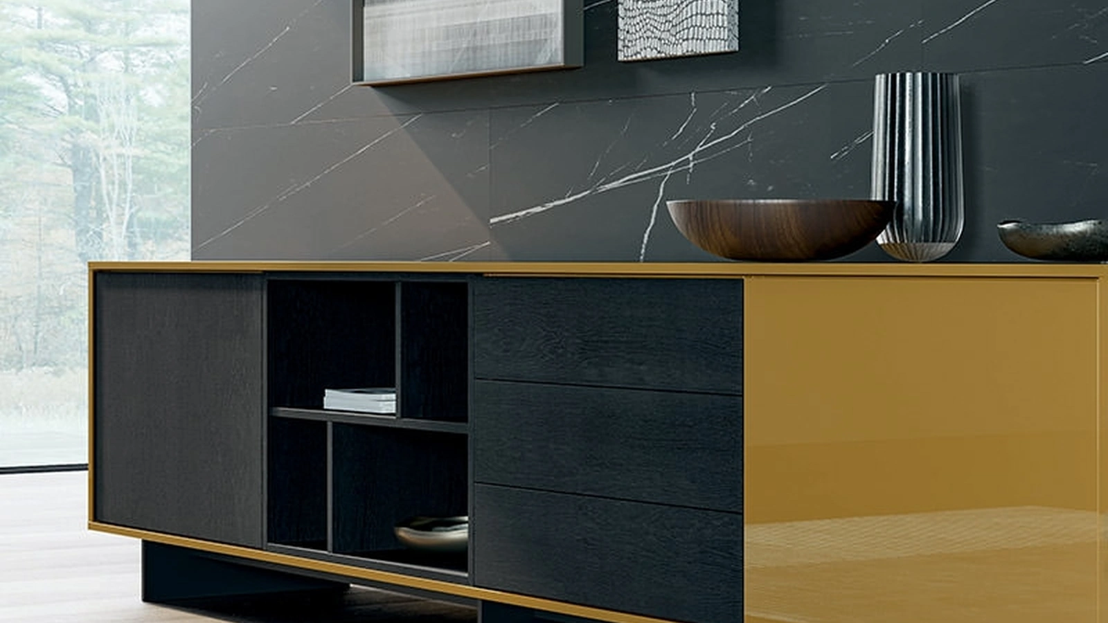 Madia componibile Code in laccato lucido e legno di Dall'Agnese